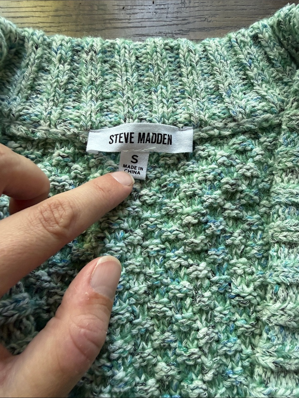 Steve Madden Mint Green Chunky Knit Button-Front Cardigan - Picture 6 of 7